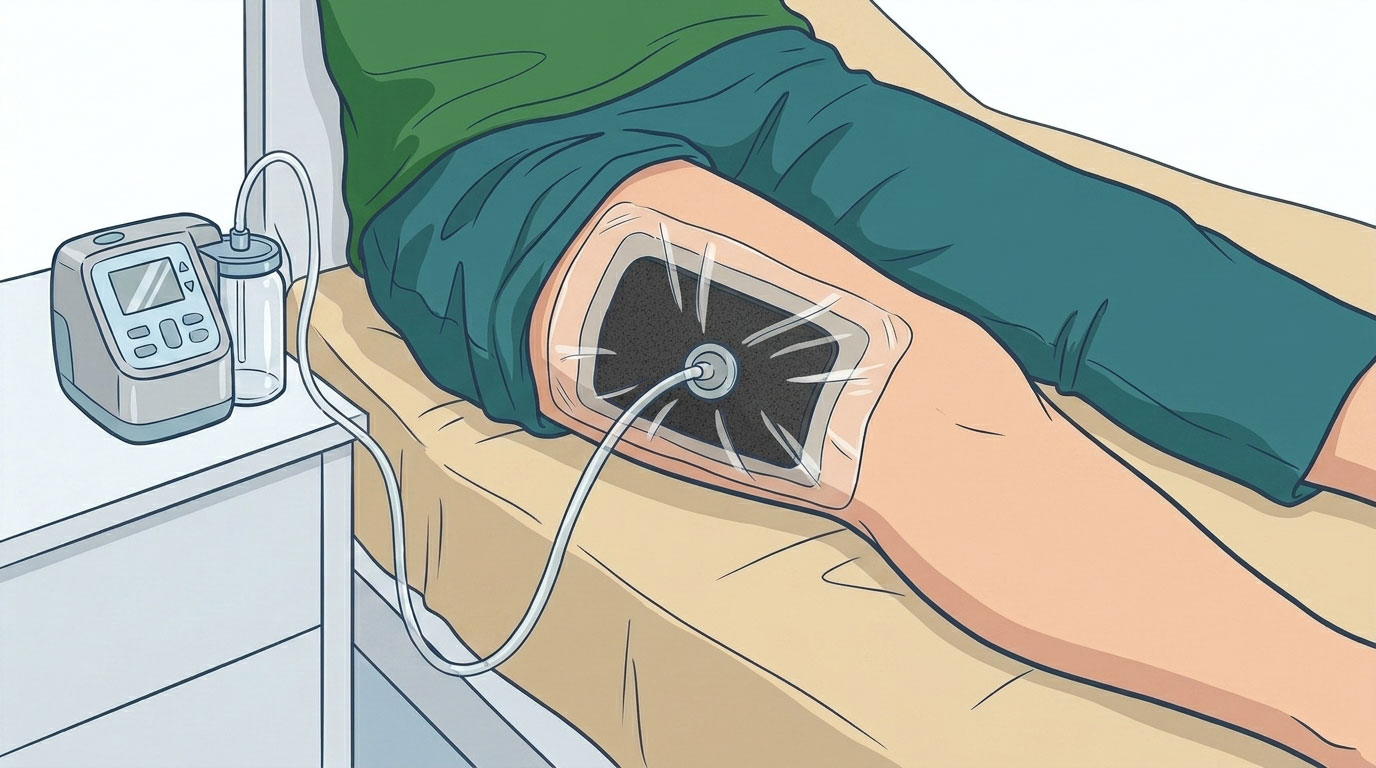 Illustration showing wound care using negative pressure wound therapy